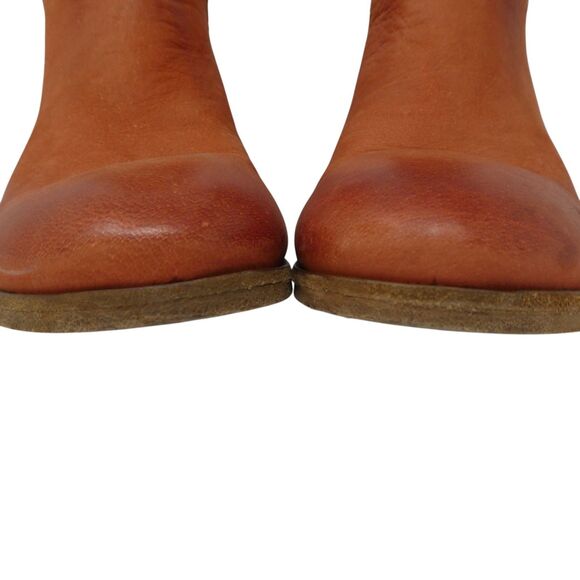 KEB Italia Coral Orange Leather Western Boho Heeled Ankle Boots - Picture 8 of 13